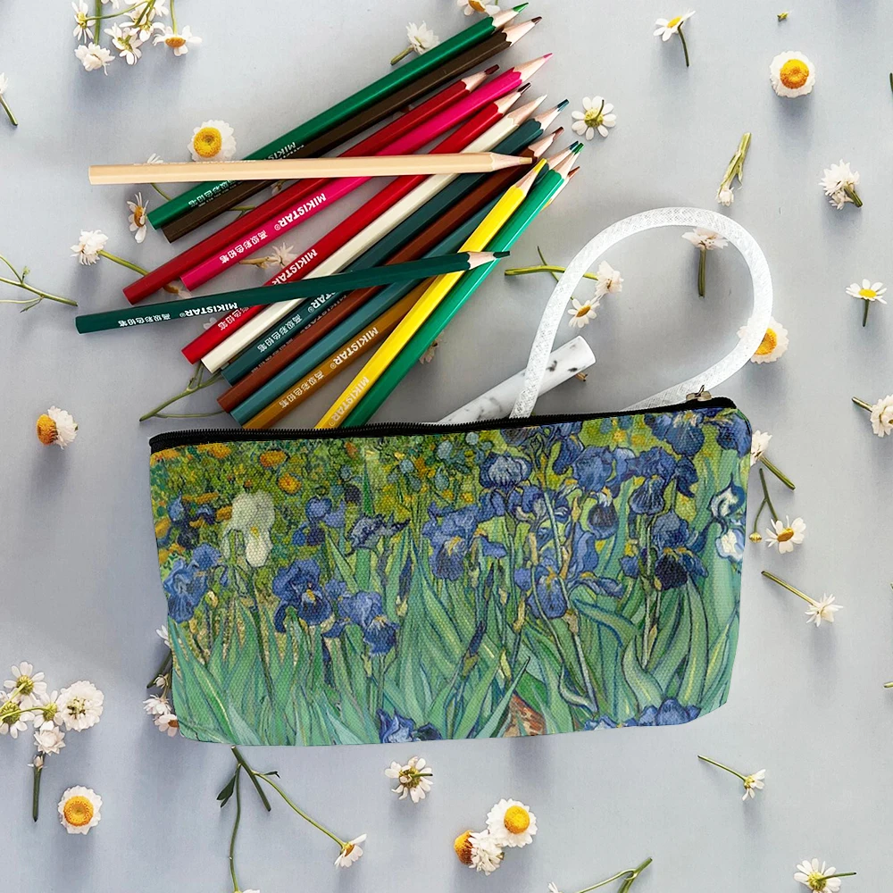 Van Gogh Oil Painting Cosmetic Bag Starry Night Sunflower Print Fashion Lipstick Storage Bag Ladies Portable Cosmetic Bag