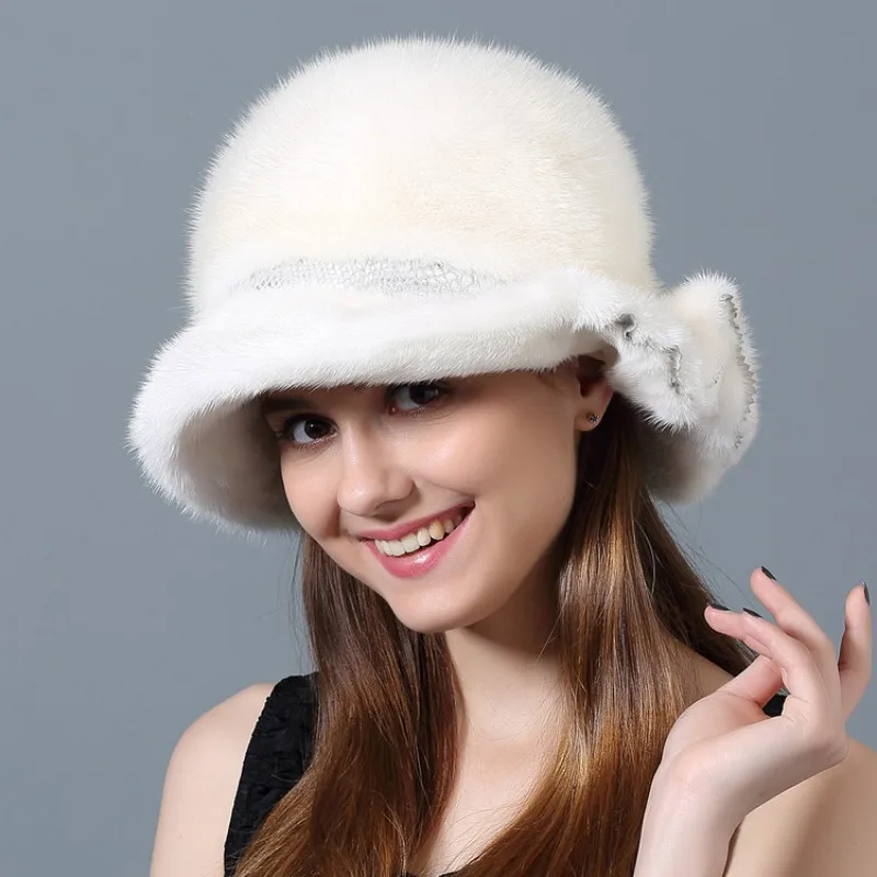 Mink Full Leather Hat Women's European and American Mink Hat Sunshade Hat Fashion Trend