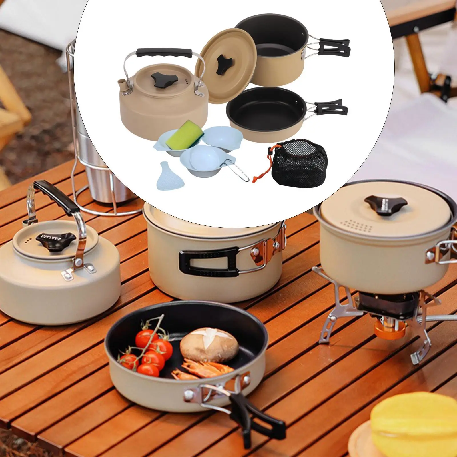 Camping Cookware Set Easy to Clean Portable Kettle for Fishing Hiking Travel