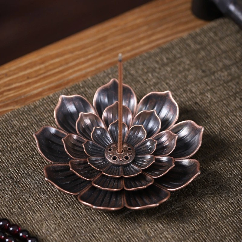 1PC Zen Alloy Lotus Incense Burner Stick Holder Plate Bronze Nasturtium Sandalwood Coil Base Temple Yoga Studios Home Decoration
