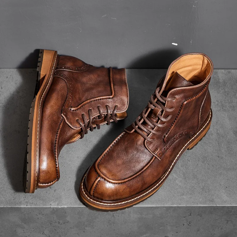 

New Autumn Winter Vintage British Men Ankle Boots Real Leather Business Shoes Outdoor Work Boots Desert Motorcycle Boots