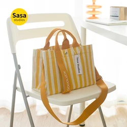Casual Canvas Tote Bag Large Capacity Commuter Crossbody Bag Waterproof Fashionable Single Shoulder Bag Leisure Stripe Design
