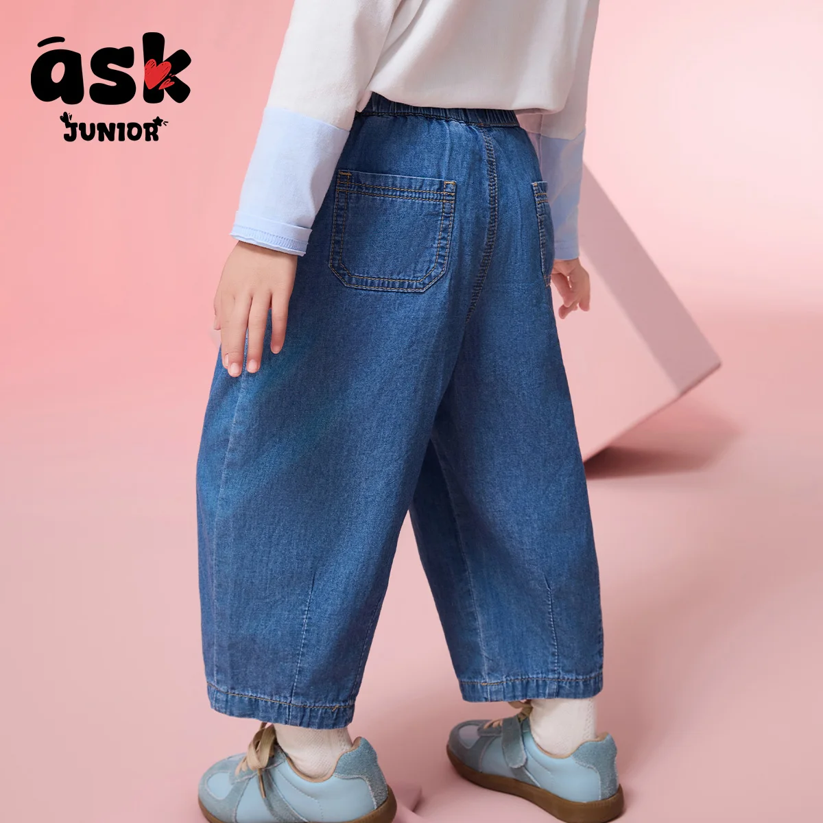 اسأل جونيور بنات ربيعية واسعة الساق بنطال جينز رياضي كاجوال