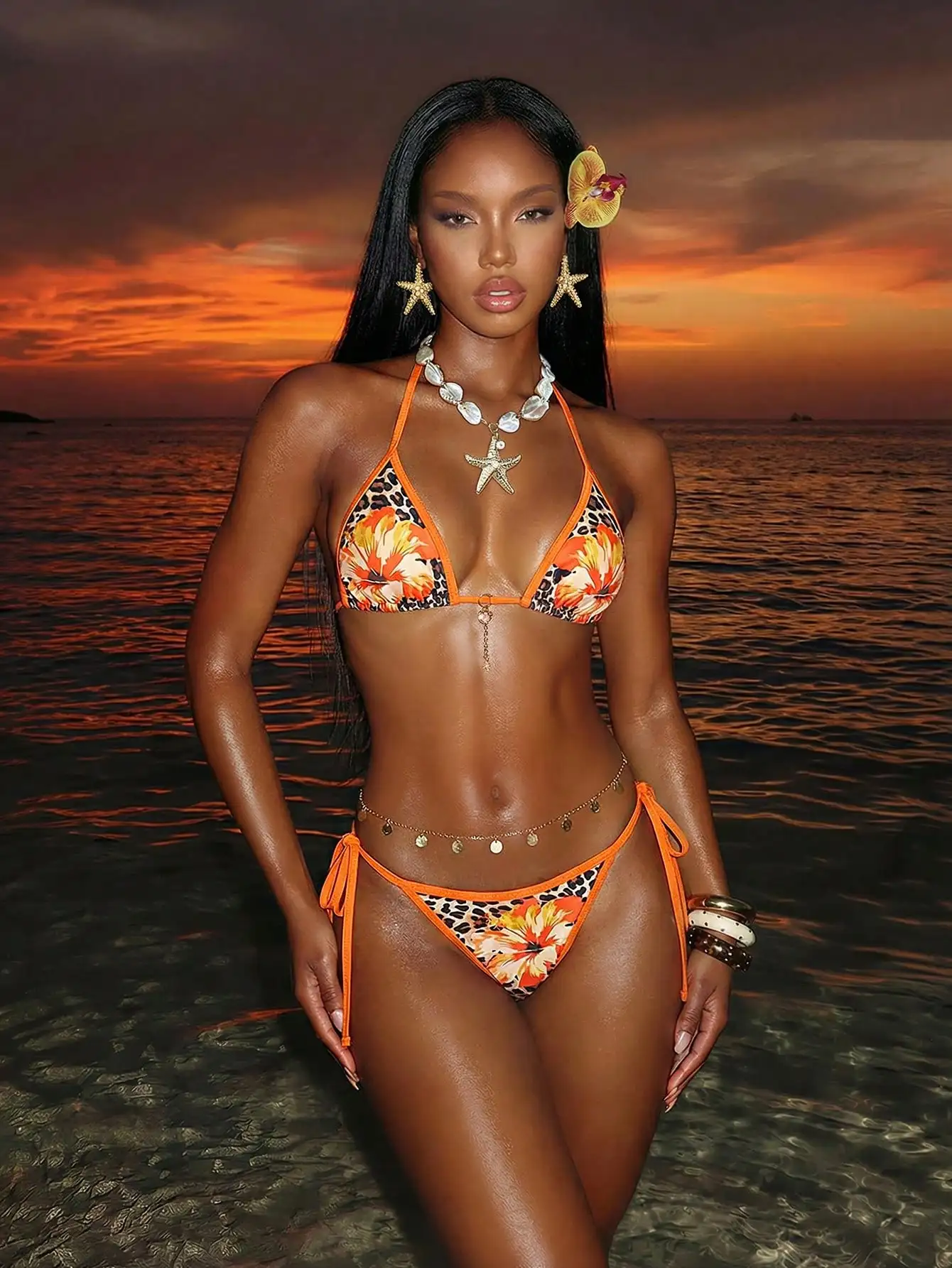 

Floral Print Tie Side Bikini Swimsuit Set For Women Summer Beach Vacation