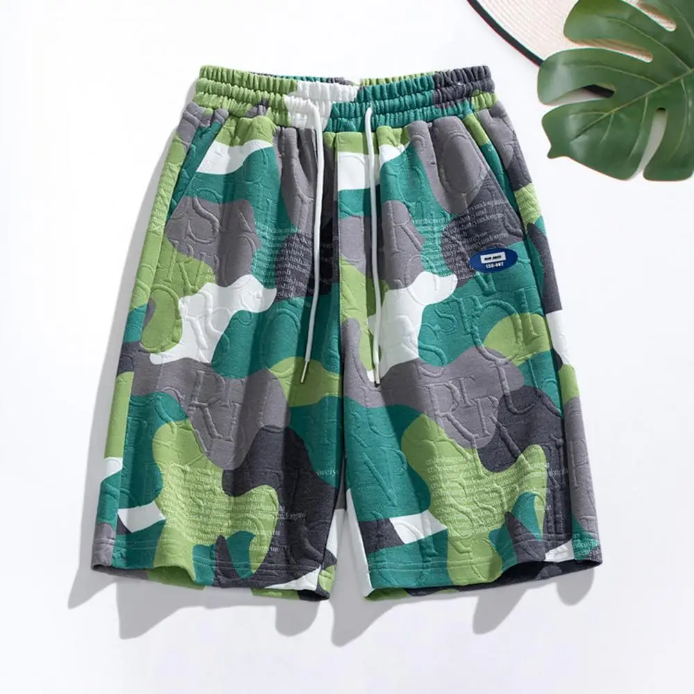 3d Print Design Bottoms Men's Fashion 3d Printed Elastic Waist Shorts with Side Pockets for Hiking Camping Camouflage for Summer