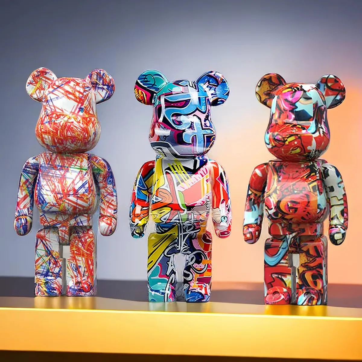 

Cartoon Resin Graffiti Bearbrick Statue handmade Figurines Bear Brick Sculptures Ornaments luxury Living Room Home Decor Gifts