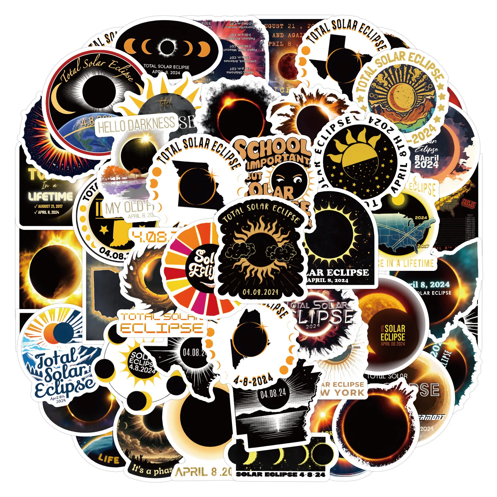 55PCS Cartoon Solar Eclipse Creative Sticker Decorative Suitcase Water Cup Computer Waterproof