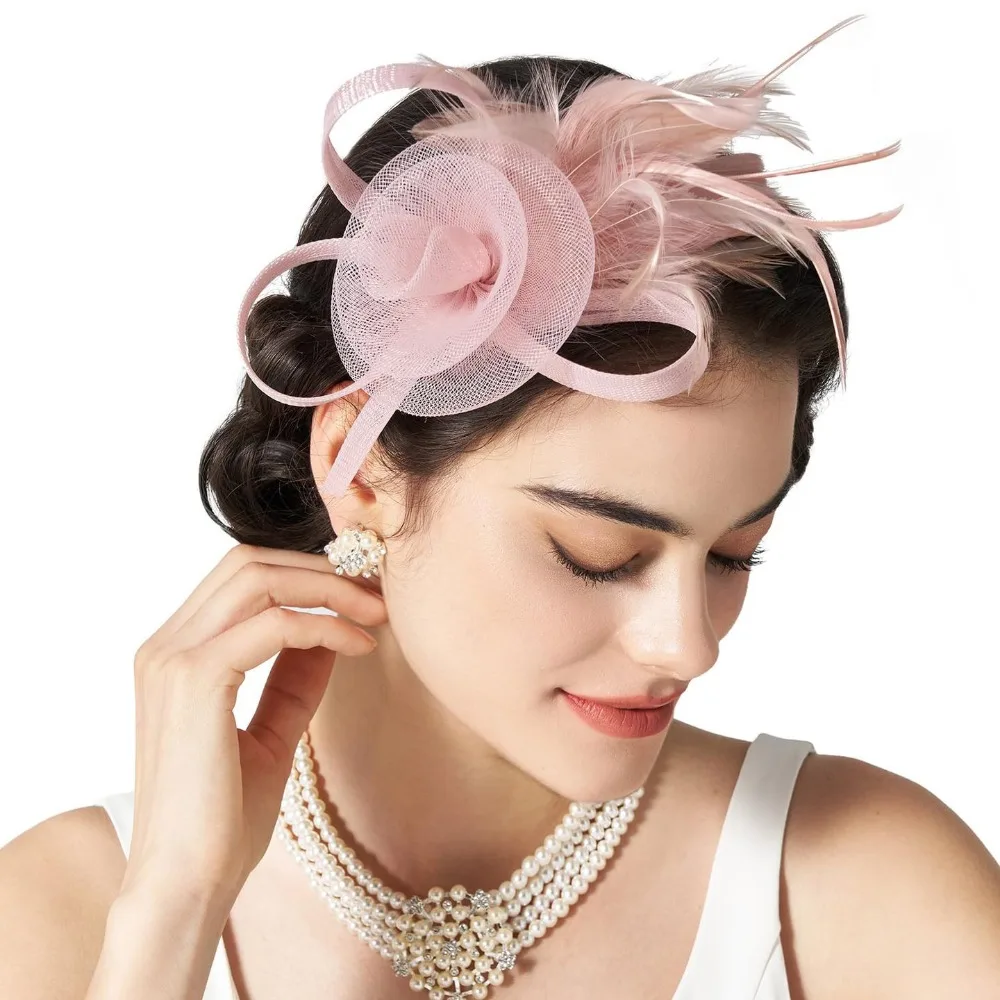 

Formal Dress Feathers Mesh Headband Retro Luxury Fascinator Headdress Stage Performance Headpiece Exquisite Wedding Handband