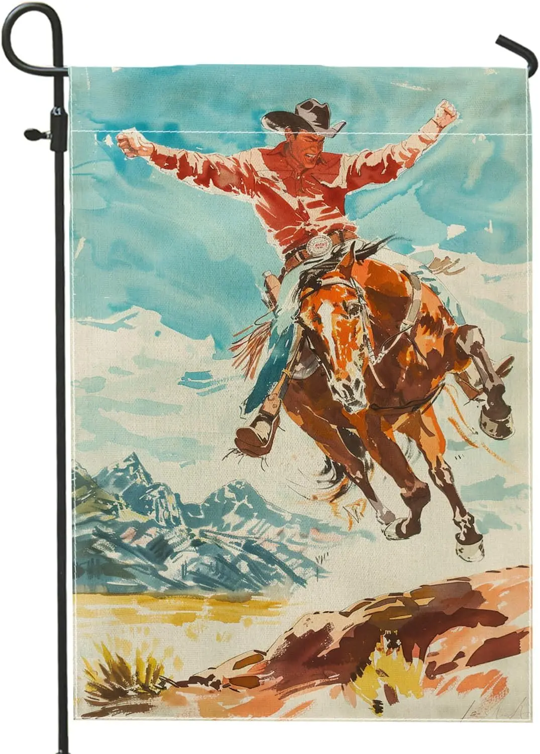 Western Cowboy Garden Flag, Vibrant Rodeo Design Home Decor Garden Flags, Double Sided Outdoor Lawn Decoration for All Seaso uui