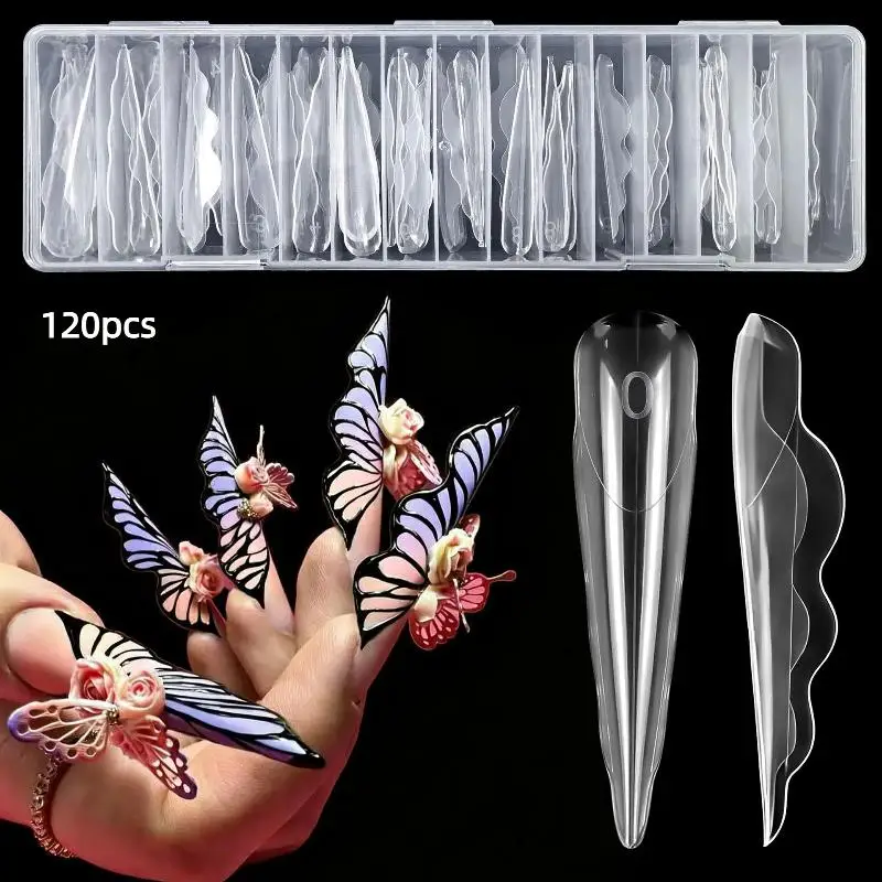 120Pcs Butterfly Shape Nail Extension False Tips Natural Sculpted Ballet Fake Nails Full Cover Press On Nails DIY Nail Supplies