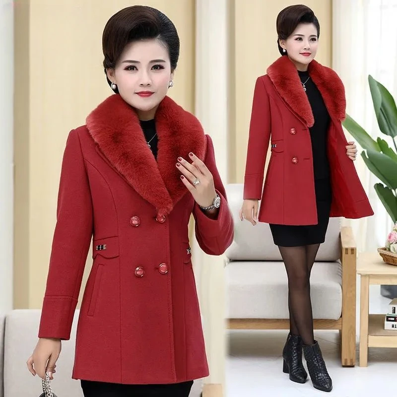 Cashmere Wool Long Woolen Jacket Fur Collar Overcoat Double-breasted  Jackets for Women Winter 2024 New Fashion V3