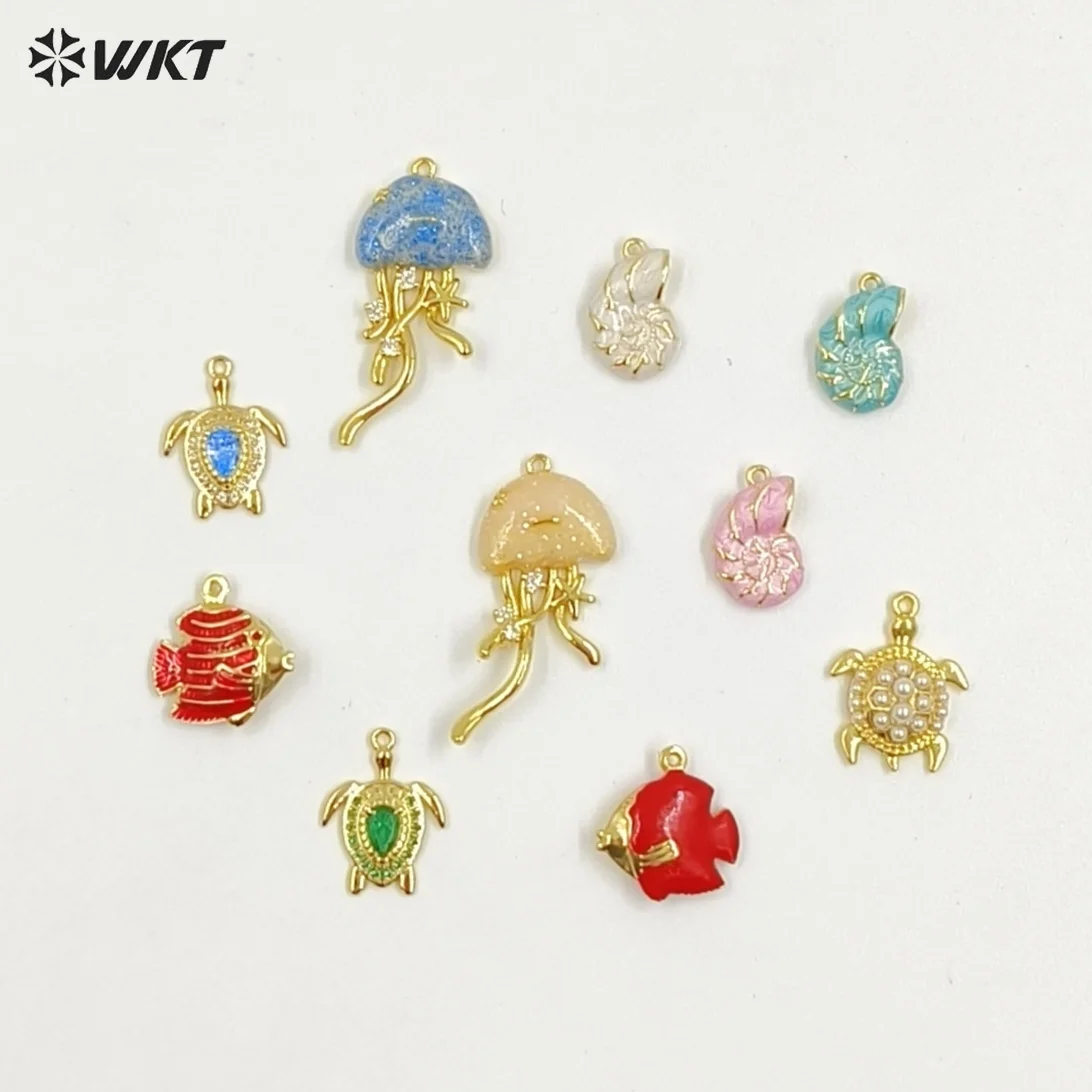 

WT-MP309 Sweet And Funny Ocean World Jellyfish Turtle Colorful Brass With Drop Oil Pendant Charms For Jewelry Making
