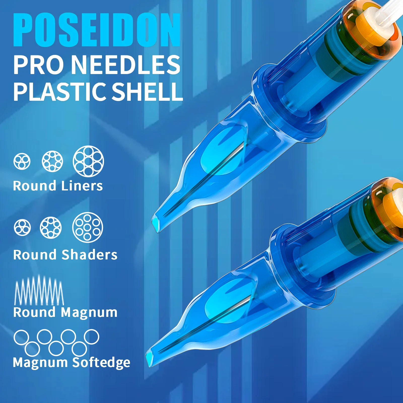 إبر خرطوشة الوشم من POSEIDON مع خراطيش أمان غشائية، إبرة وشم يمكن التخلص منها لفناني الوشم، بطانة مستديرة