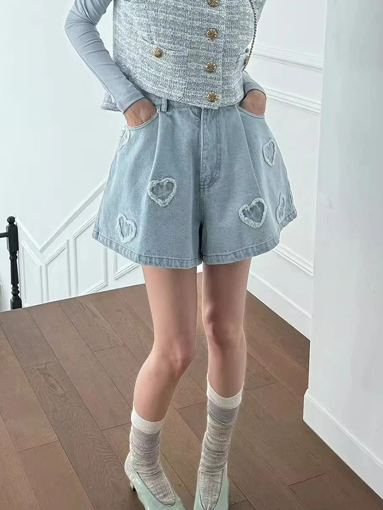 

Chic High Waist Wide Leg ort Jeans Women's Summer New Sle Age Reduction Love Splicing Design Slimming Denim orts