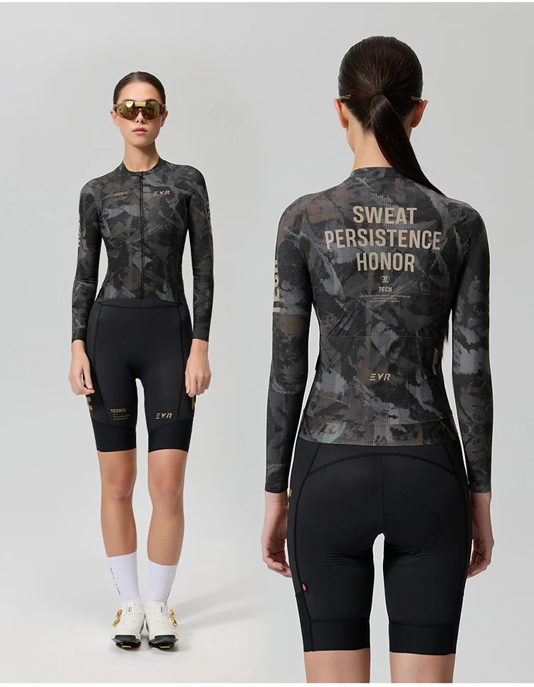 EVR Damen-Radtrikot Langarm Hochelastisches Radshirt Atmungsaktives Schweißabsorbierendes Rennrad-Oberteil Radtrikot – Detail 14