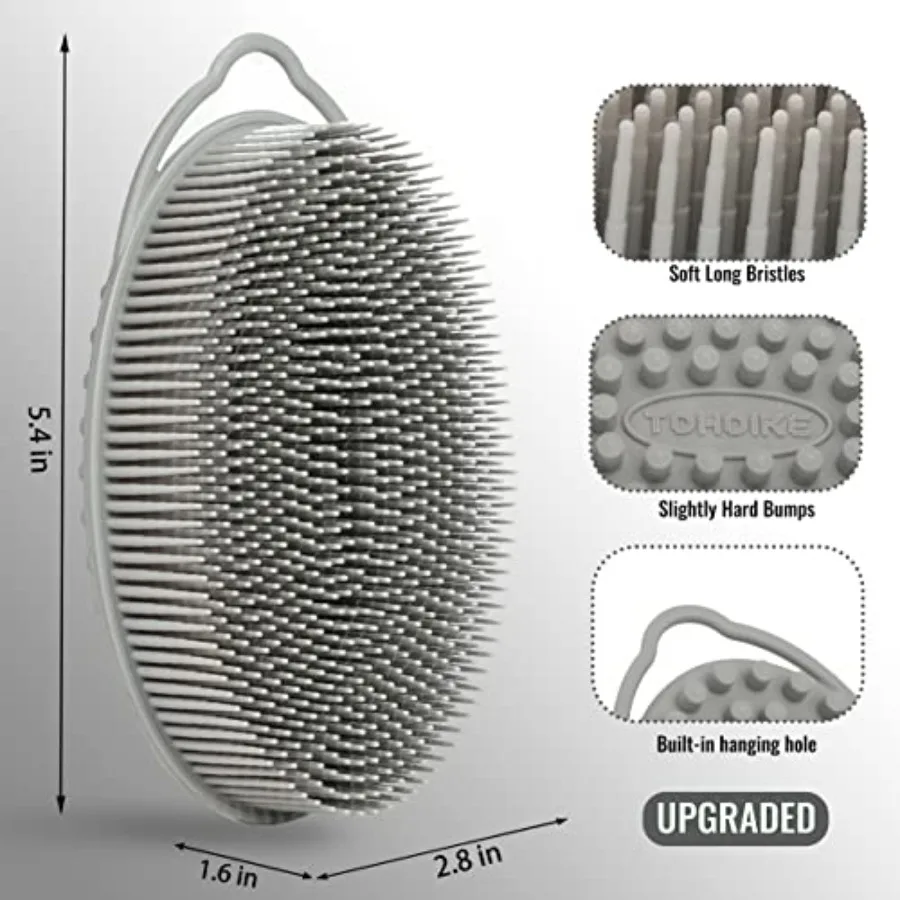Set of 3 Silicone Body Scrubber Loofah Soft Exfoliating Body Bath Shower Scrubber Loofsh Brush Black+Gray+Blue 010