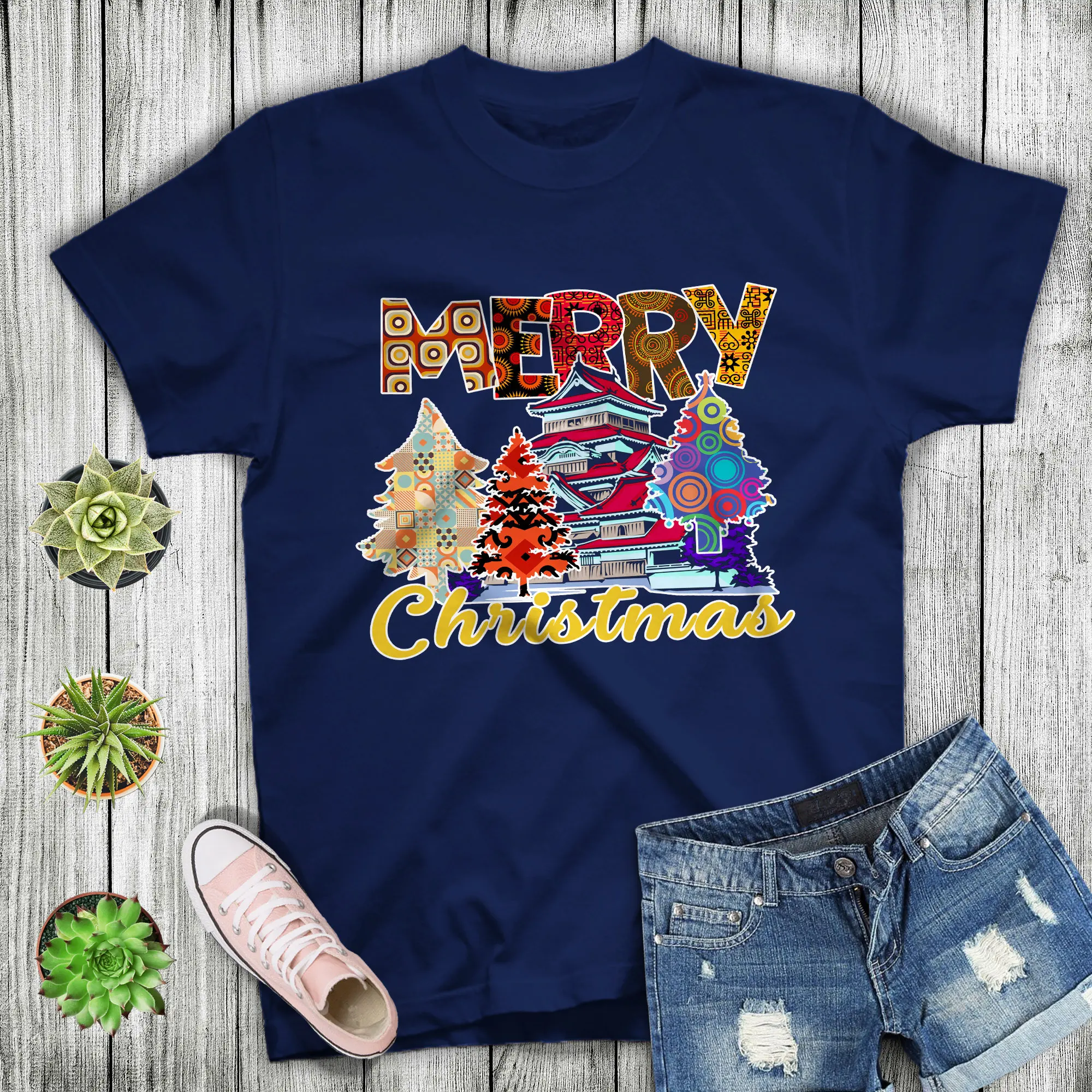 Christmas T Shirt Merry Tree Print For Women