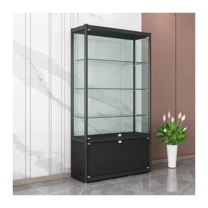 moveis de exibicao de loja de oculos estrutura de aluminio vitrine de vidro e madeira com luzes led porta de vidro com fechadura personalizado 01