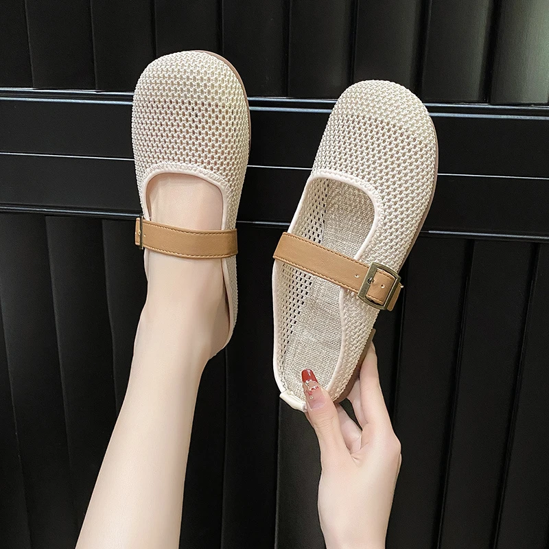 Women's Slippers Summer New Round Toe Hollow Toe Semi-sandals Casual Fashion Flat Sole Breathable Slippers Zapatos