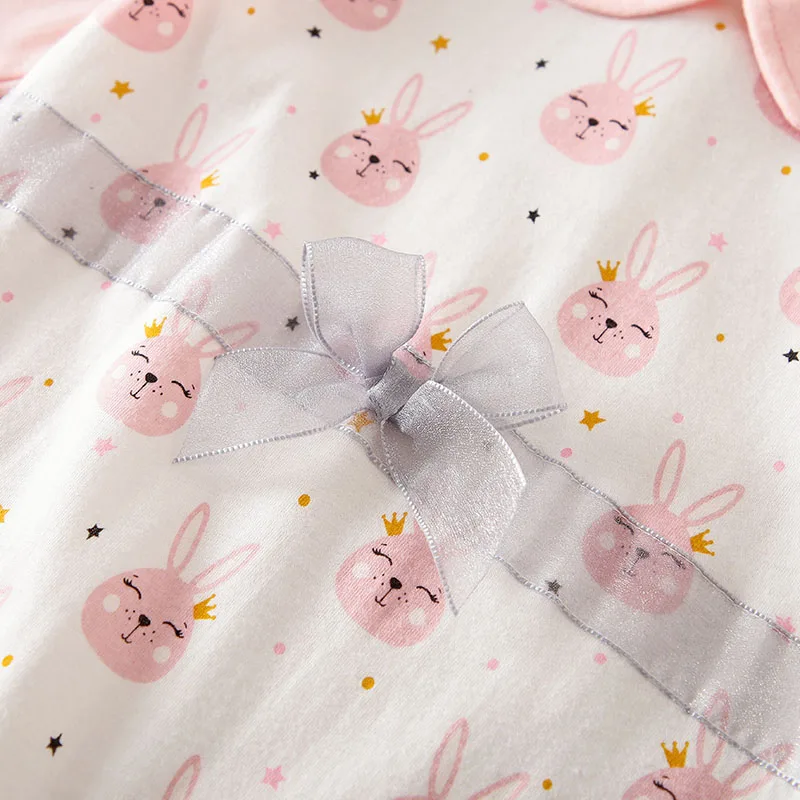 Spring and Autumn Newborn Bodysuit Cute Rabbit Full Print Girl Infant Bodysuit Long sleeved Pure Cotton Comfortable