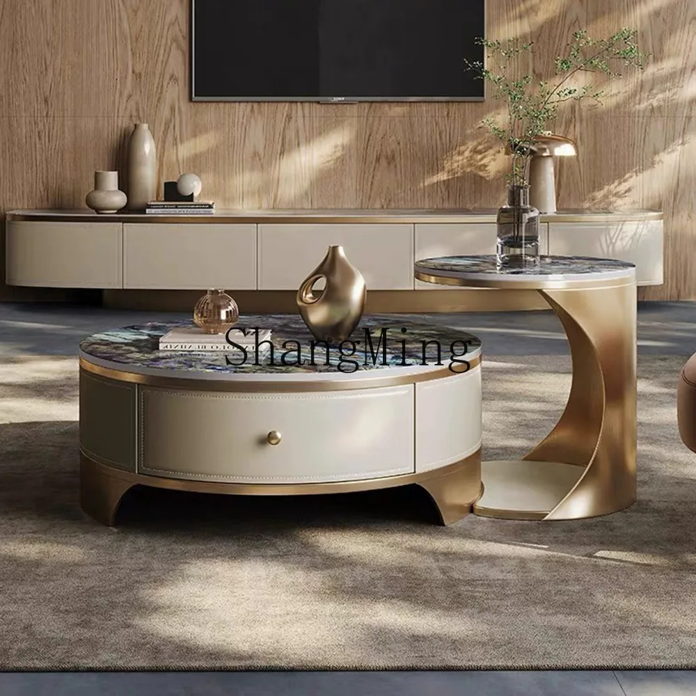 

FG rock slab coffee table combination modern simple coffee table light luxury high-end round edge table
