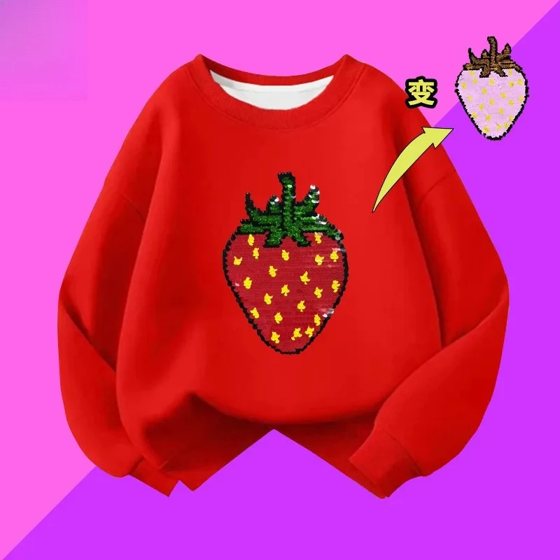 

2025 Cotton New Big Kids Long Sleeve Hoodie Double Sided Color Change Glitter Cartoon Anime Children Top