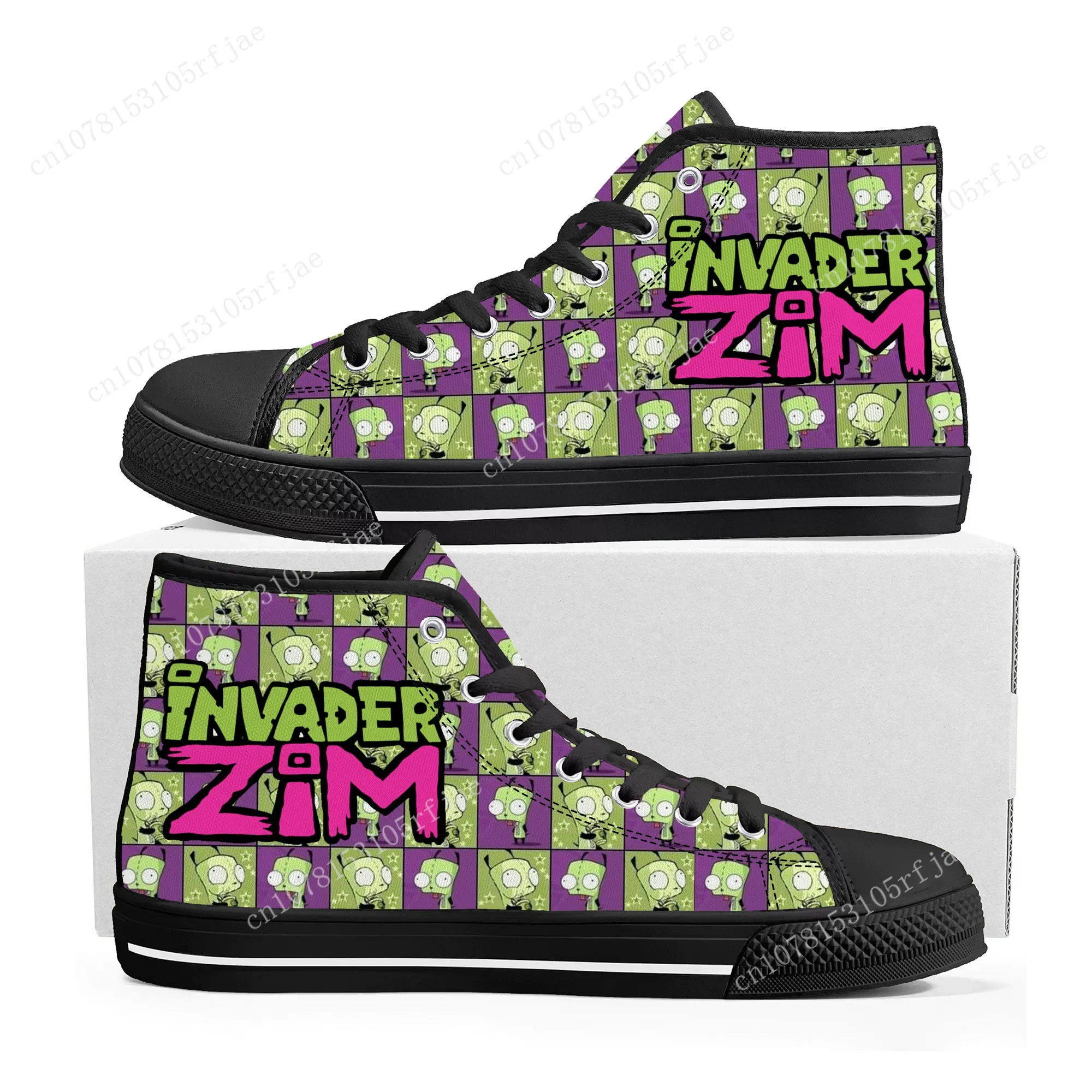 

Hot Animation Invader High Top Sneakers Cartoon Zim Mens Womens Teenager High Quality Canvas Sneaker Custom Built Couple Shoes