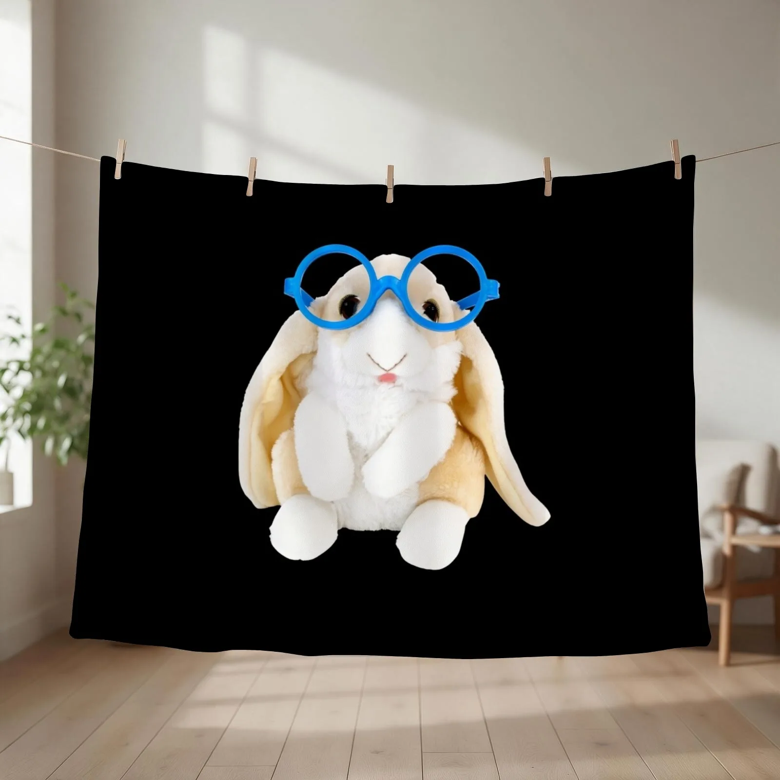 bunny with glasses Throw Blanket couch cozy soft plush fuzzy picnic outdoor blanket