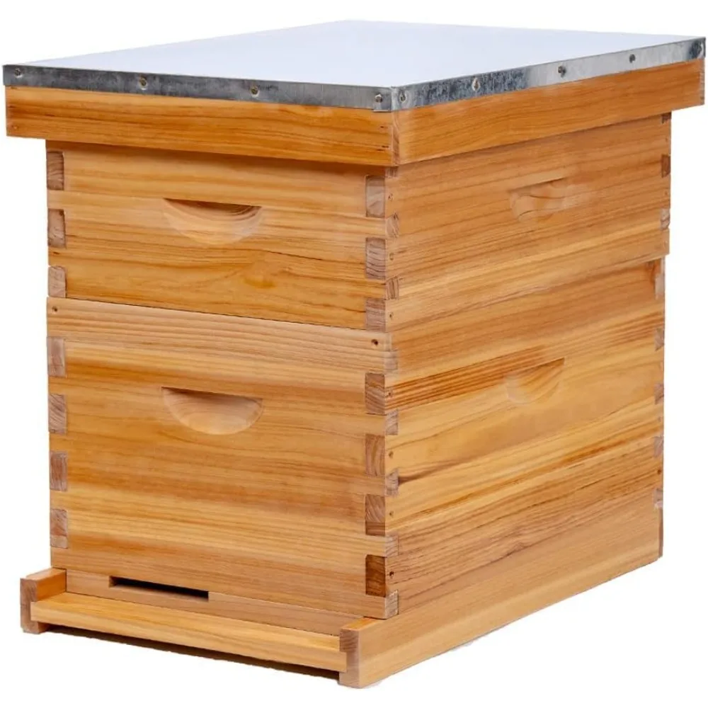 

8-Frame Beehive Complete Bee Hive Boxes Starter Kit Dipped in Beeswax Includes Beehive Frames and Waxed Foundations Sheets (1 D