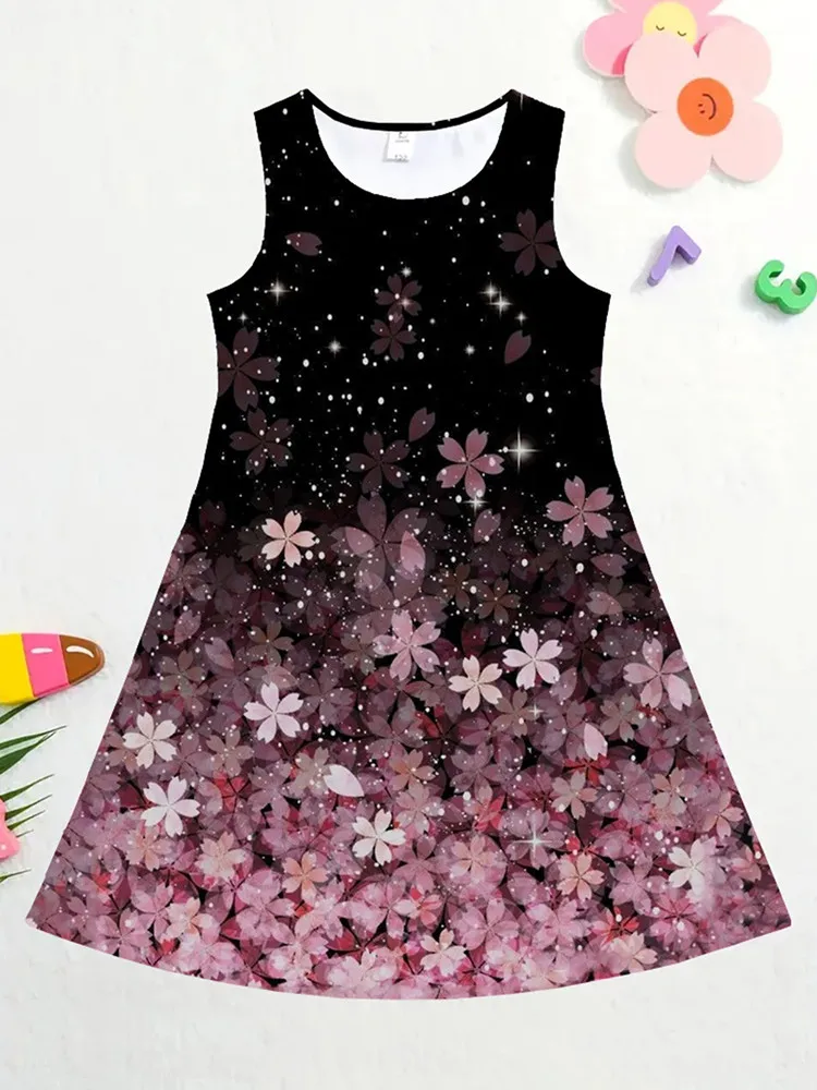 Vestido de verano para niña, ropa informal sin mangas con cuello redondo, estampado Floral 3D, vestidos de princesa para niñas de 8 a 12 años, 2024