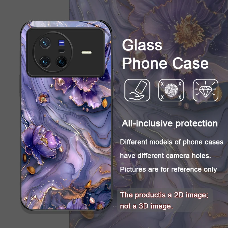 الفاخرة لوتس الرخام الأزهار نمط الزجاج المقسى جراب هاتف ل ممن لهم رينو 13 F 12 11 برو 10 SE البحث X3 لايت X5 A79 A58 5G غطاء #5