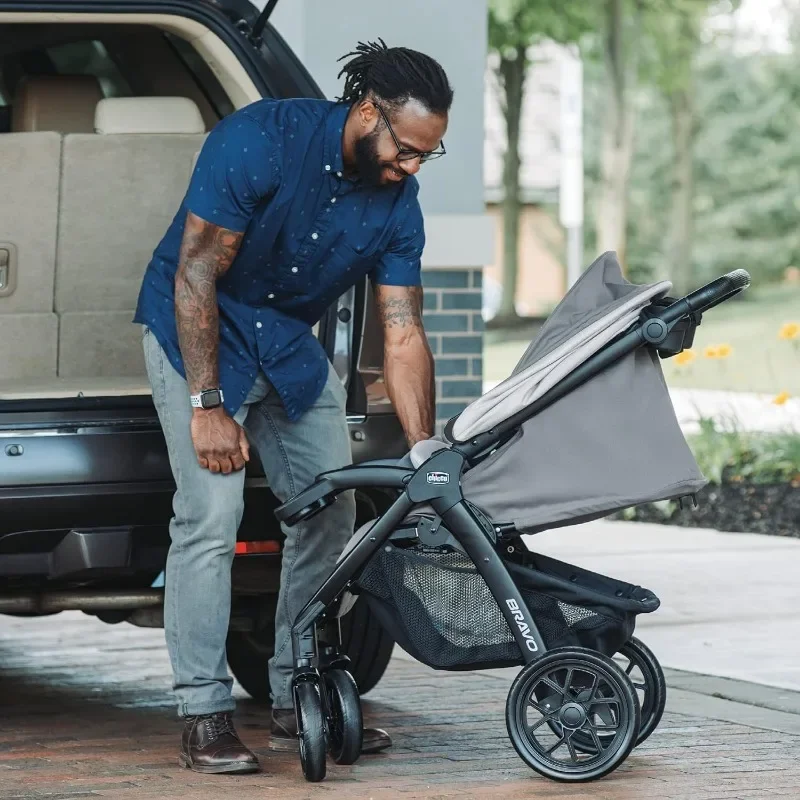 Chicco Bravo LE Trio Reisesystem, Bravo LE Schnell zusammenklappbarer Kinderwagen mit KeyFit 30-Reißverschluss-Kinderautositz