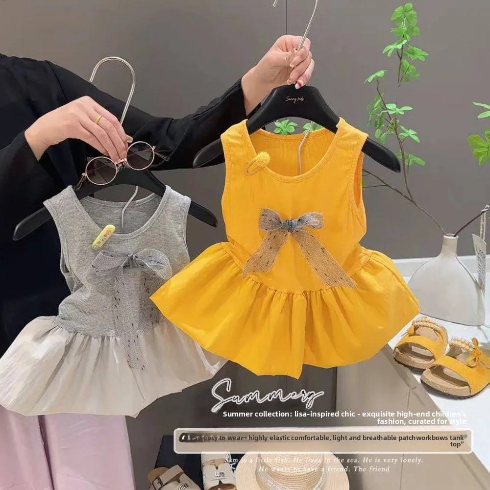 Ballet Style Girls Ice Feel Ribbed Tank Tutu Dress, Lyocell Grey Sweet Princess Fluffy Sleeveless Skirt For Little Kids