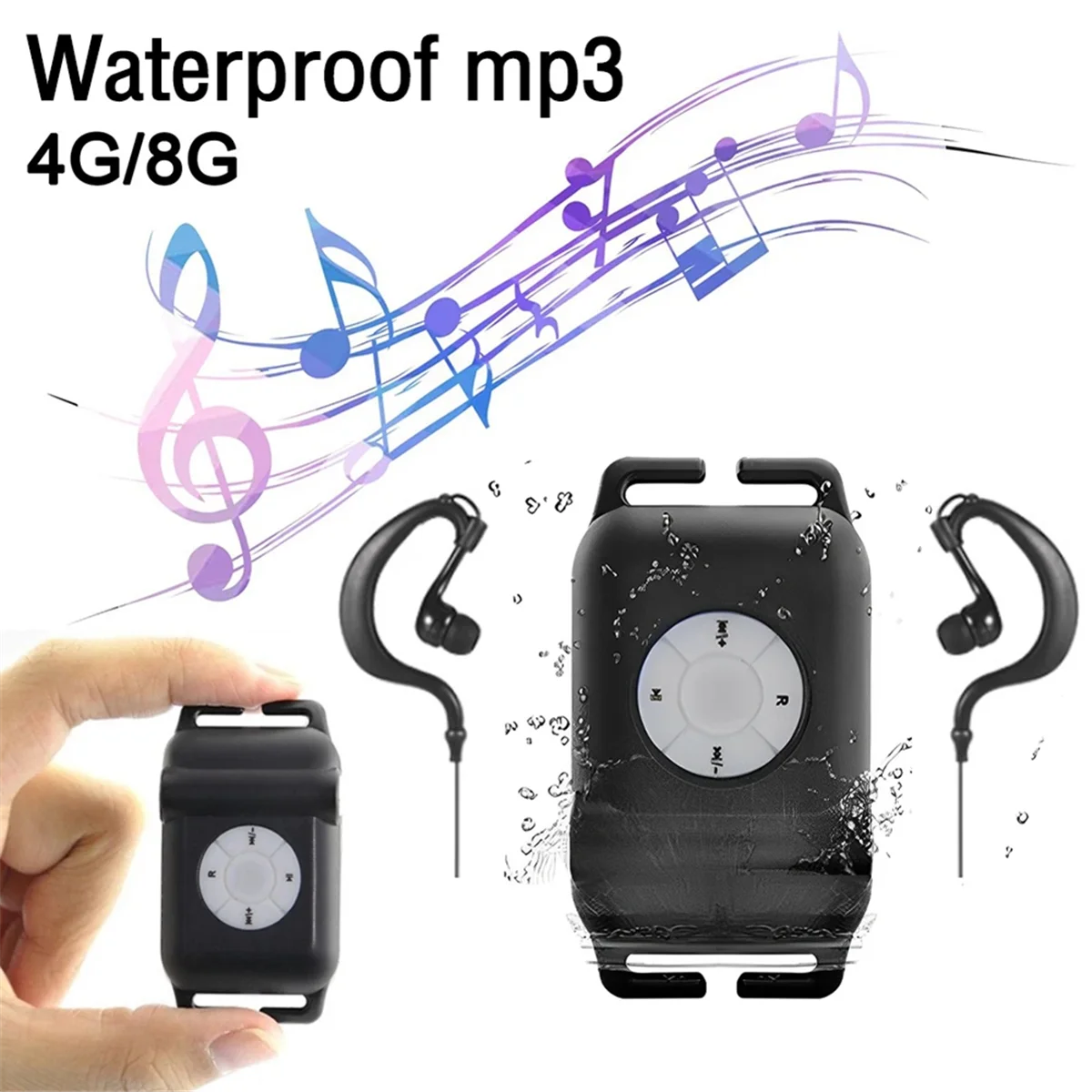 8G MP3 Player Portable IPX8 Waterproof MP3 Music Player FM Radio with Earphone for Swimming Running Diving