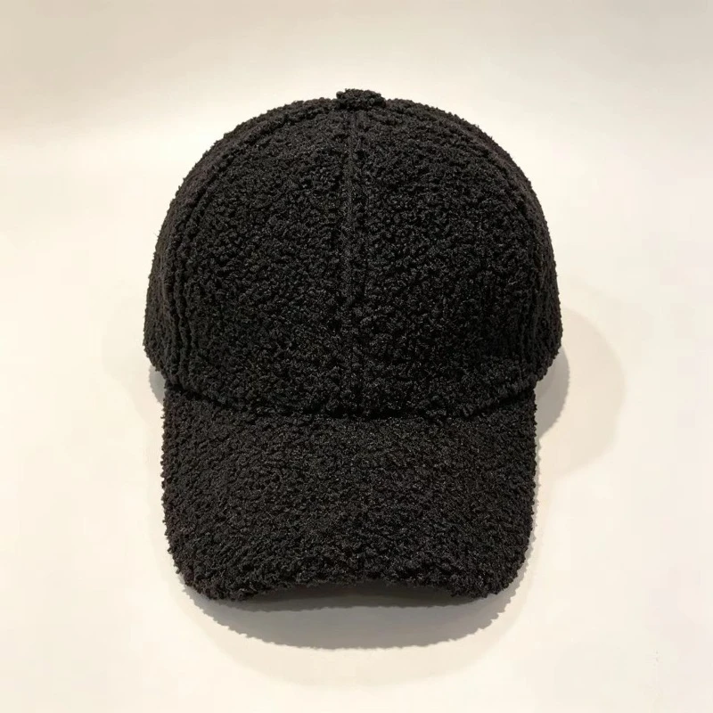New Winter Solid Color Plush Baseball Cap for Men and Women Outdoor Lamb Velvet Thickened Warm Adjustable Peaked Hat Gorros