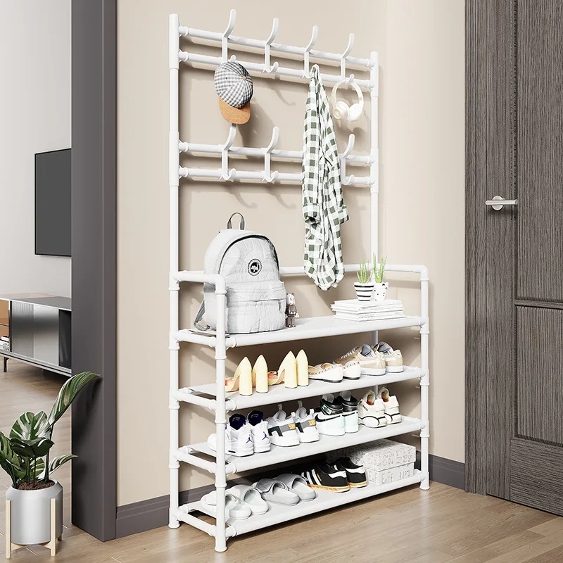 Hallway Shoe Rack Coat Rack Wall Hanging Clothes Floor Hanger Storage Wardrobe Multifunctional Combination Shoe And Hat Rack