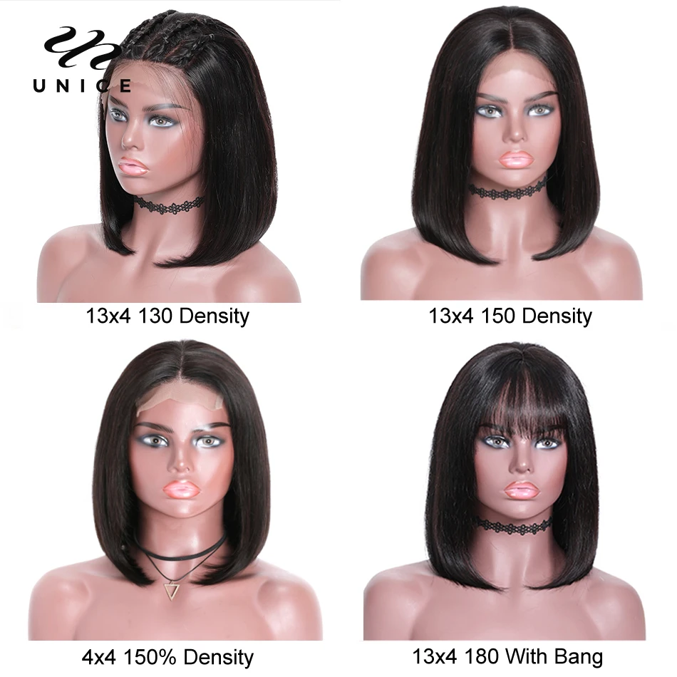 UNice Hair Straight Bob Wigs 4x4 13X4 Lace Front Wig Human Hair Wig Short Human Hair Wigs 8-14Inch 150% Density