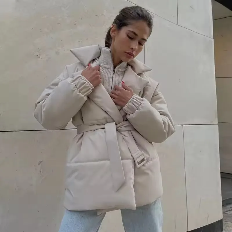 Parka d'hiver avec poches à revers pour femme, veste rembourrée en coton à manches longues et col en V, à la mode, chaude et solide, vêtements d'extérieur pour la neige