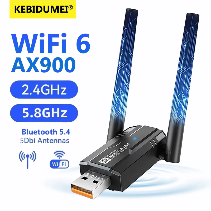 AX900 USB WiFi6 Bluetooth 5.4 Adapter 2in1 Dongle Dual Band 2.4G&5GHz WiFi Network Antenna Receiver for PC Win 10 11 DRIVER FREE