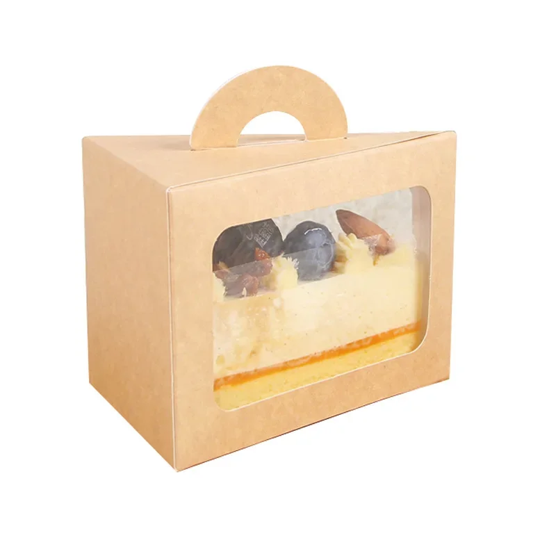 50pcs/lot Portable Sliced Cake Packing Box Transparent Window Kraft Paper Triangle Sandwich Cupcake Boxes