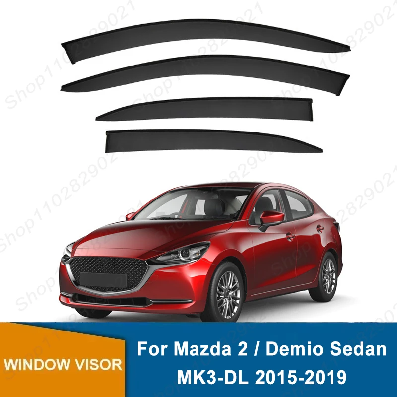 4Pcs Window Visor For Mazda 2 / Demio Sedan MK3-DL 2015-2019 Weathershield Sun Rain Deflector Guard Car Window Deflector