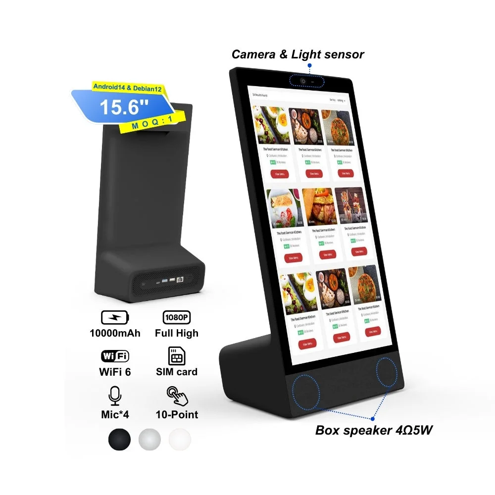 15.6Inch Desktop Digital Signage Display Android14 Touch Menu Board With 10000Mah Battery 4+64Gb For Coffee Shop & Retail Stores
