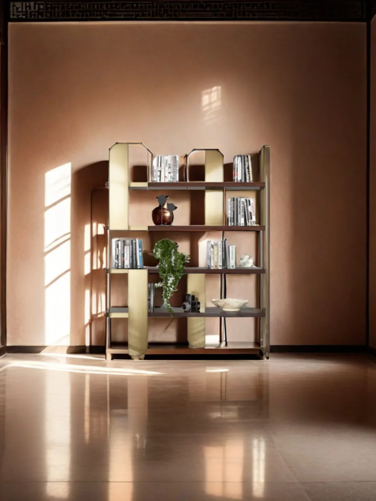 Light Luxury Bookshelf Living Room Shelf Office Modern Multi-layer Display Shelf Metal Nordic Floor-to-Floor Bookcase