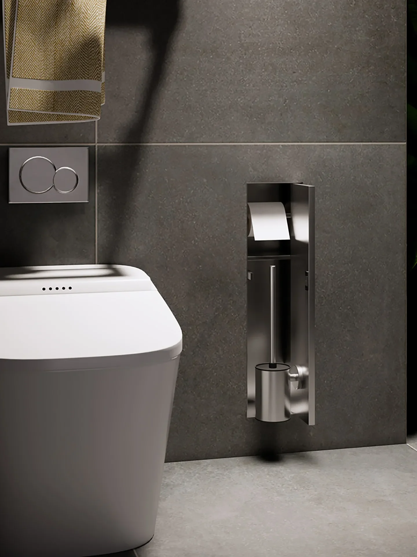 Embedded Toilet Brush Shelf Stainless Steel Premium Sense Paper Towel Storage Wall Locker
