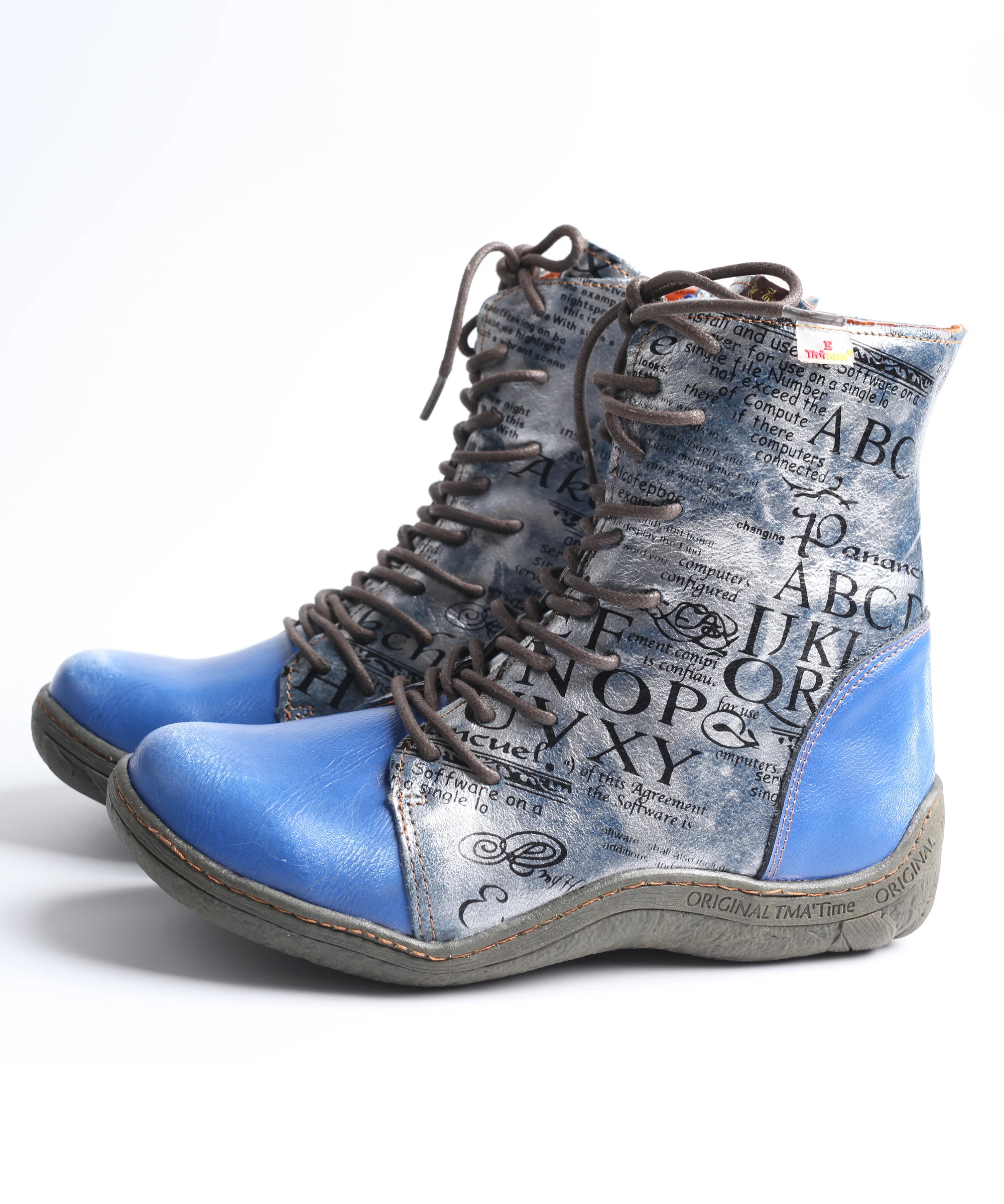 

TMA EYES Spring and Autumn Newspaper Print Fashion Ladies Ankle Boots For The Outdoors