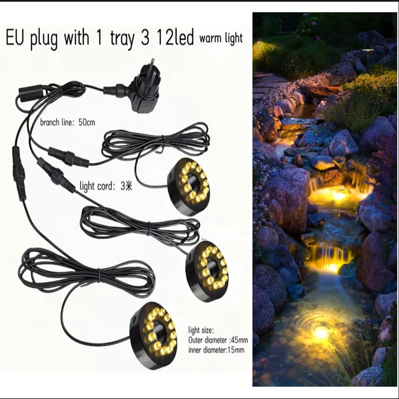 MEMEOKON luce per acquario LED Circle Lights con foro per pompa per fontana subacquea illuminazione per acquario decorazione per piscina