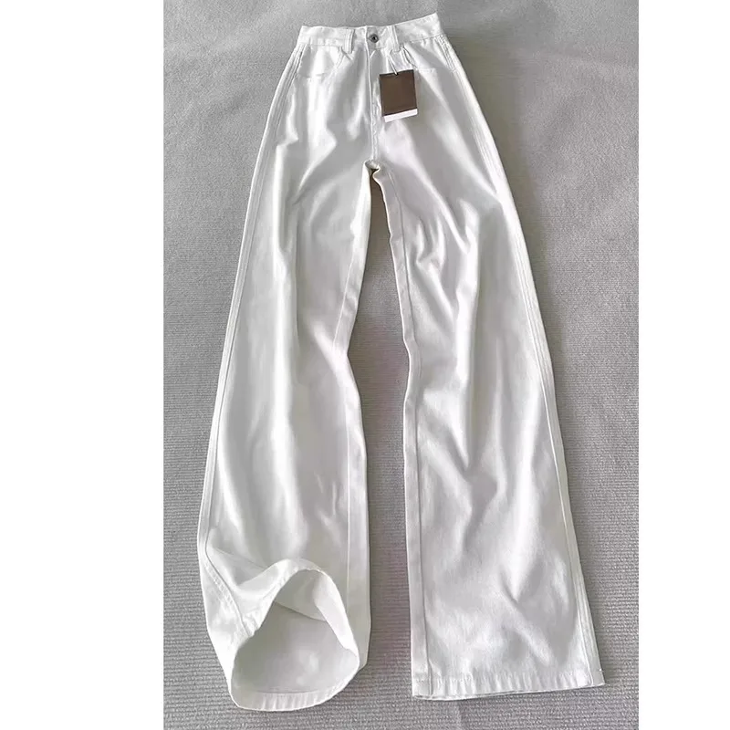 

Весна 2024, новые белые широкие джинсы, женские свободные брюки с высокой талией для похудения, не прозрачные драпированные прямые брюки длиной до пола