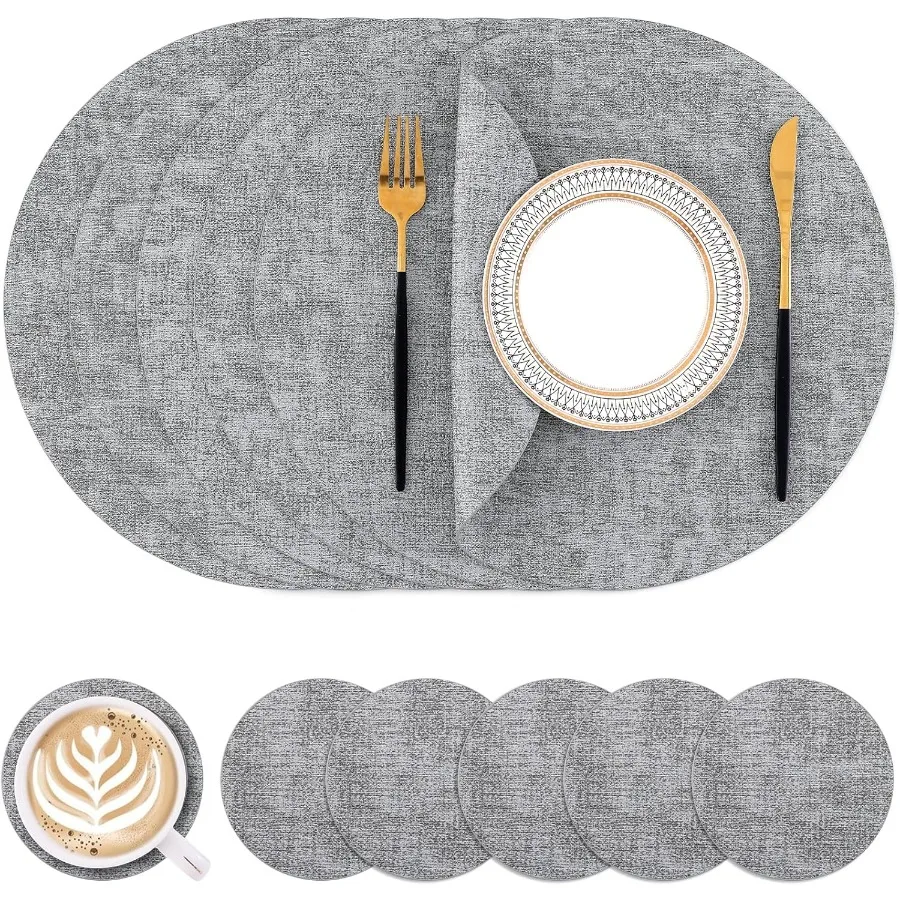 

Круглые салфетки и подставки из искусственной кожи, моющиеся двухсторонние коврики для стола, протираемые термостойкие обеденные коврики для улицы и