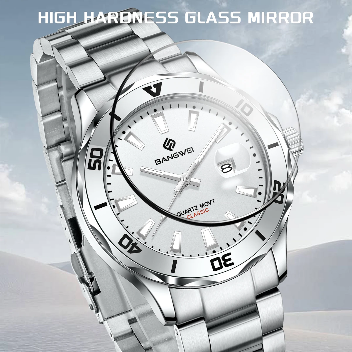 BANGWEI Mens Watches Top Luxury Brand Luminous Quartz Watch for Men Stainless Steel Business Watches Relogio Masculino