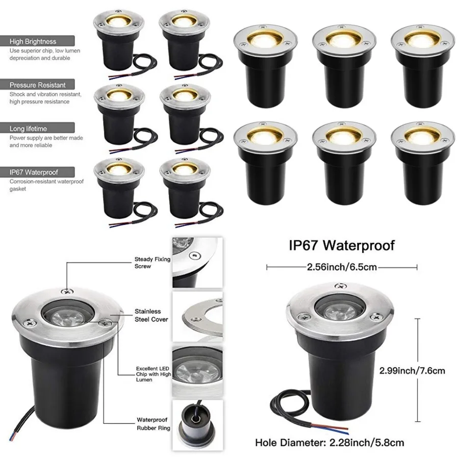 

Low Voltage Landscape Lights, 1W Outdoor In-Ground Lights 12V-24V LED Landscape Lighting for Paver, Deck, Step, Garden, IP67 Wa